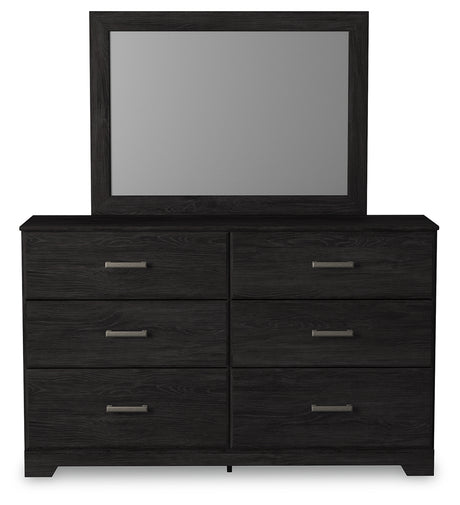 Belachime Charcoal Queen Panel Bed, Dresser, Mirror, and Nightstand - Ornate Home