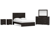 Belachime Charcoal Queen Panel Bedroom Set with Dresser, Mirror and 2 Nightstands - Ornate Home