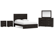 Belachime Charcoal Queen Panel Bedroom Set with Dresser, Mirror and 2 Nightstands - Ornate Home