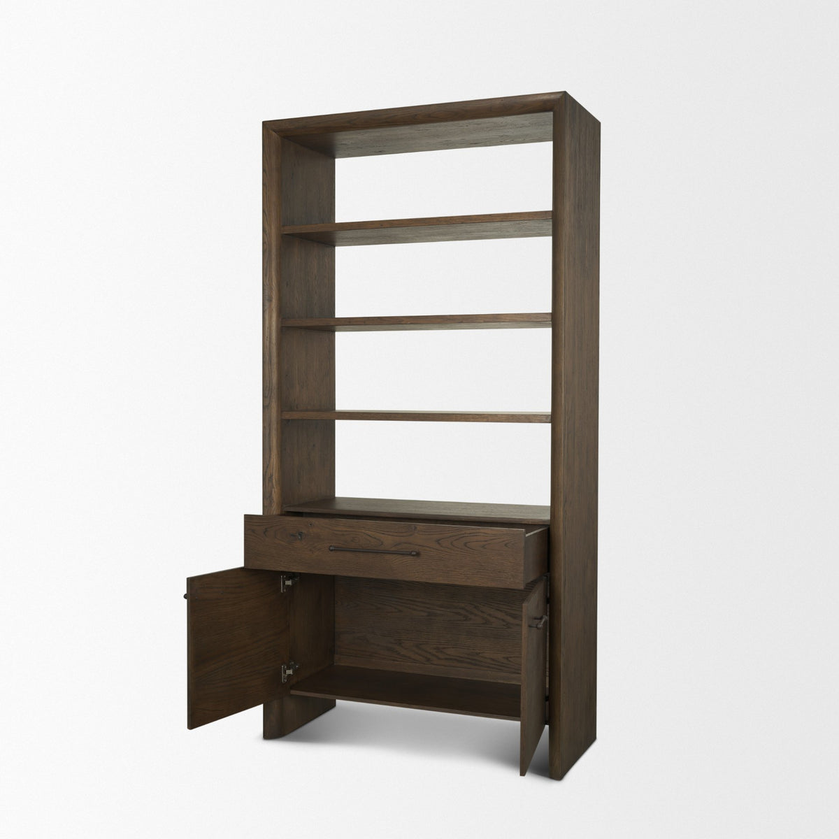 Belford Dark Brown 2-Door Open Oak Wood Shelving Unit - Ornate Home