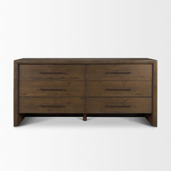Belford Dark Brown 6-Drawer Oak Wood Dresser - Ornate Home