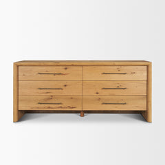 Belford Light Brown 6-Drawer Oak Wood Dresser - Ornate Home