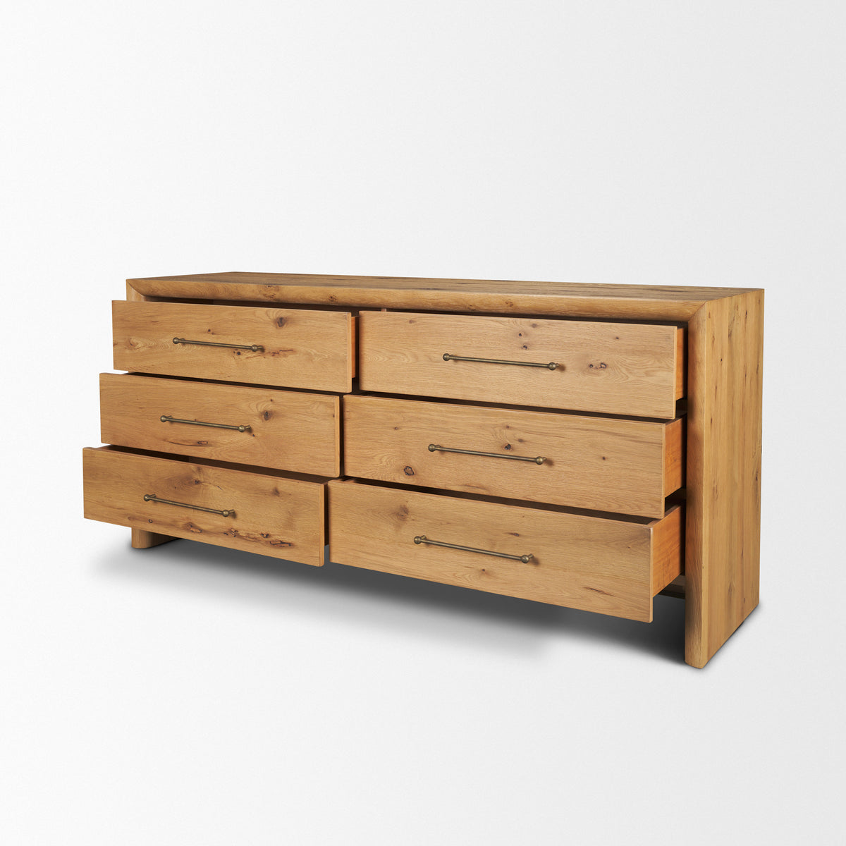 Belford Light Brown 6-Drawer Oak Wood Dresser - Ornate Home