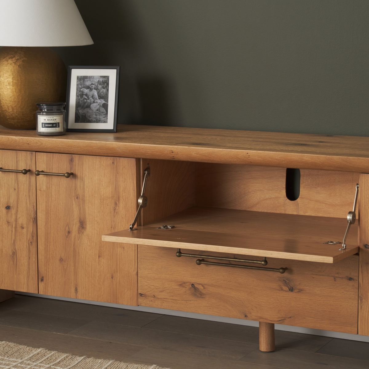 Belford Light Brown 94" Oak Wood Media Console - Ornate Home
