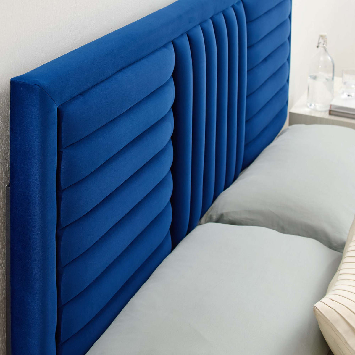 Believe Navy Channel Tufted Performance Velvet Full/Queen Headboard - Ornate Home