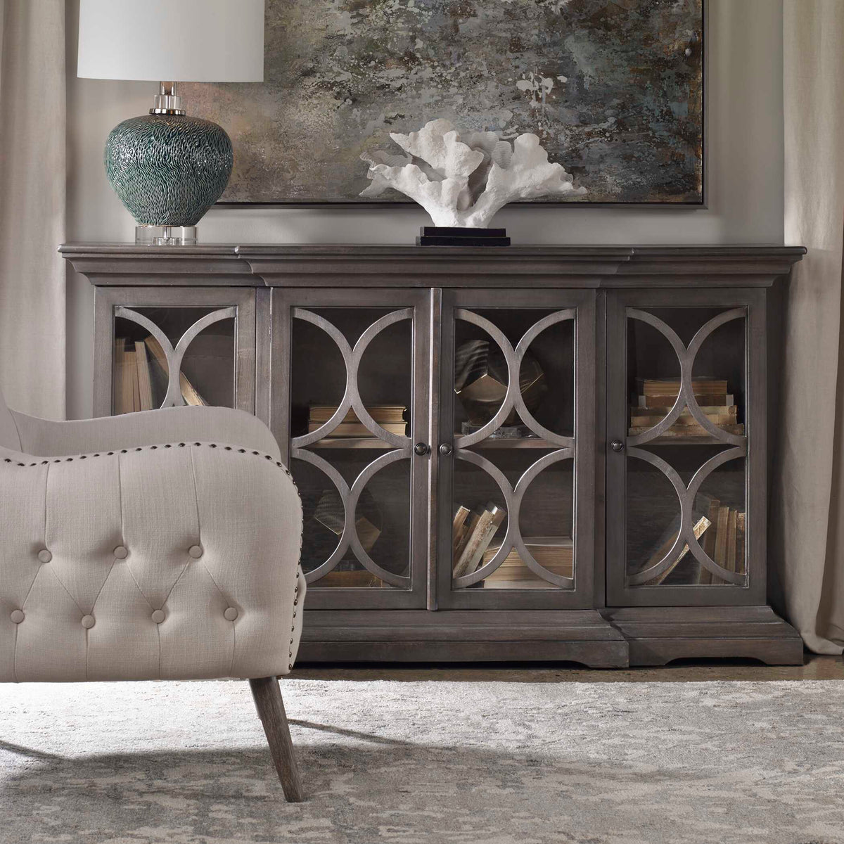 Belino Gray Wooden 4 Door Chest - Ornate Home