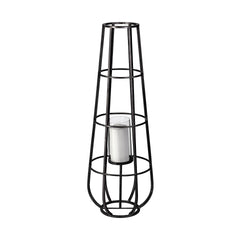 Bella Black Large Metal Cylindrical Cage Candle Holder Lantern - Ornate Home