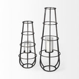 Bella Black Large Metal Cylindrical Cage Candle Holder Lantern - Ornate Home
