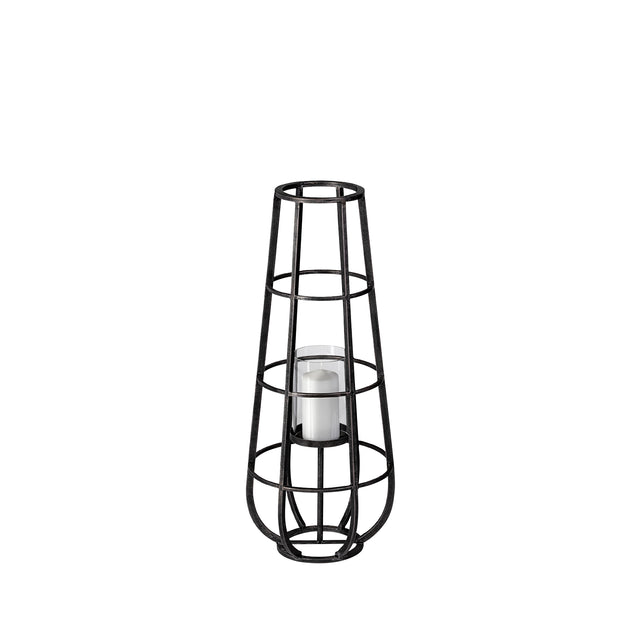 Bella Black Small Metal Cylindrical Cage Candle Holder Lantern - Ornate Home