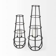 Bella Black Small Metal Cylindrical Cage Candle Holder Lantern - Ornate Home