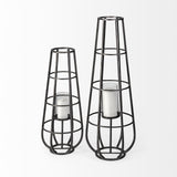 Bella Black Small Metal Cylindrical Cage Candle Holder Lantern - Ornate Home