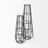 Bella Black Small Metal Cylindrical Cage Candle Holder Lantern - Ornate Home