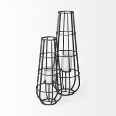 Bella Black Small Metal Cylindrical Cage Candle Holder Lantern - Ornate Home
