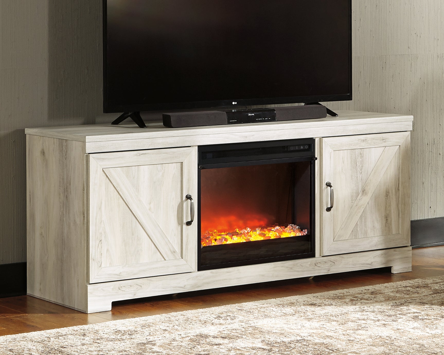 Bellaby Black 63" TV Stand with Fireplace - Ornate Home