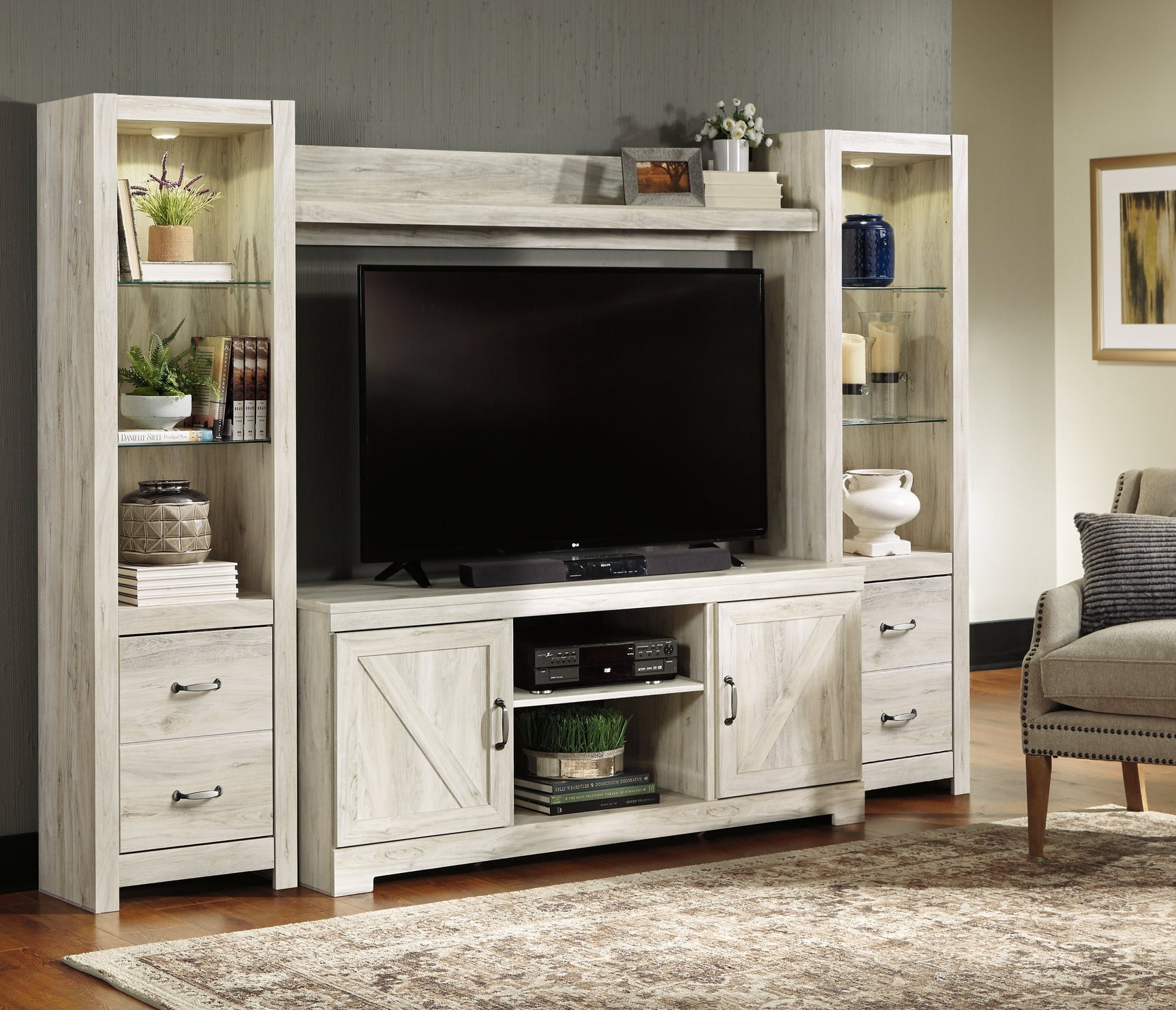 Bellaby Whitewash 4-Piece Entertainment Center - Ornate Home