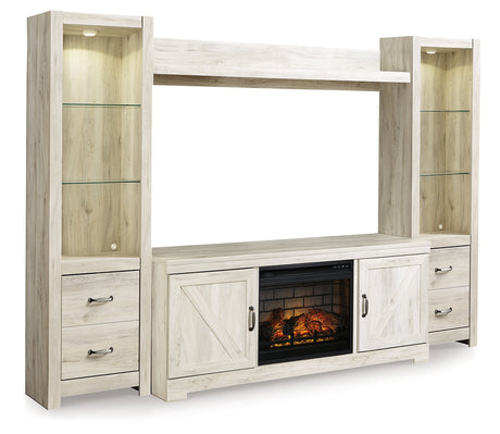 Bellaby Whitewash 4-Piece Entertainment Center with Electric Fireplace - Ornate Home