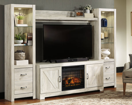 Bellaby Whitewash 4-Piece Entertainment Center with Electric Fireplace - Ornate Home