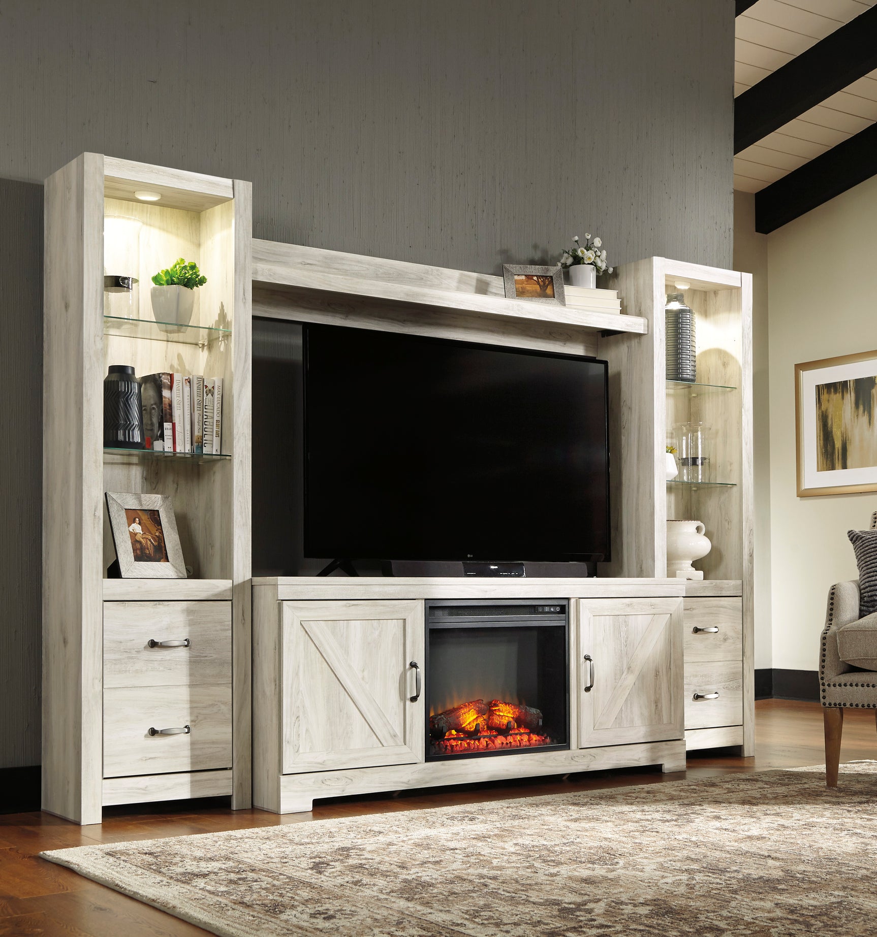 Bellaby Whitewash 63" TV Stand w/Fireplace Option - Ornate Home