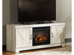 Bellaby Whitewash 63" TV Stand with Electric Fireplace - Ornate Home