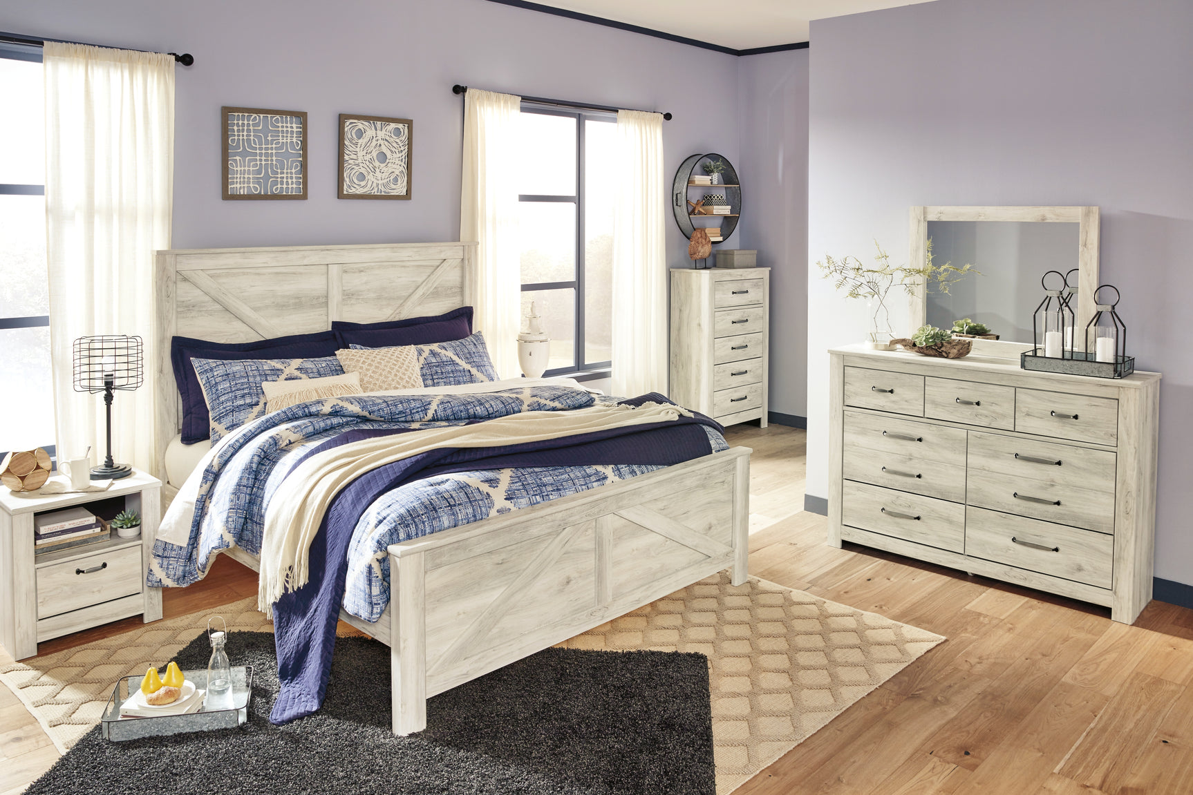 Bellaby Whitewash King Crossbuck Panel Bed - Ornate Home
