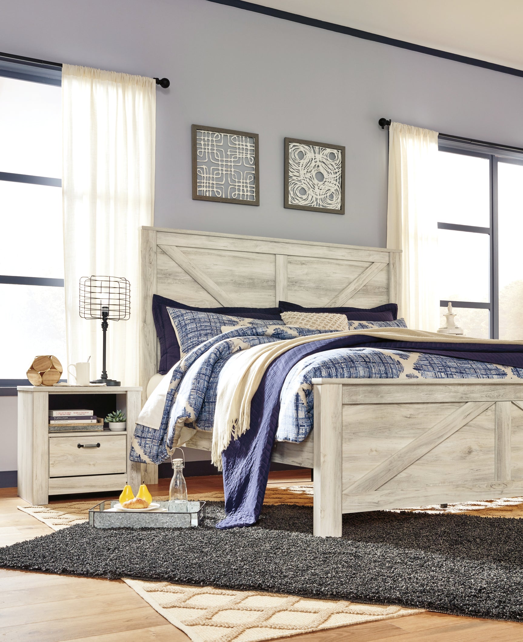 Bellaby Whitewash King Crossbuck Panel Bed - Ornate Home