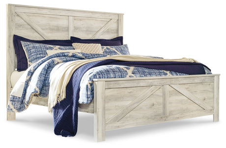 Bellaby Whitewash King Crossbuck Panel Bedroom Set with Dresser, Mirror, and Nightstand - Ornate Home