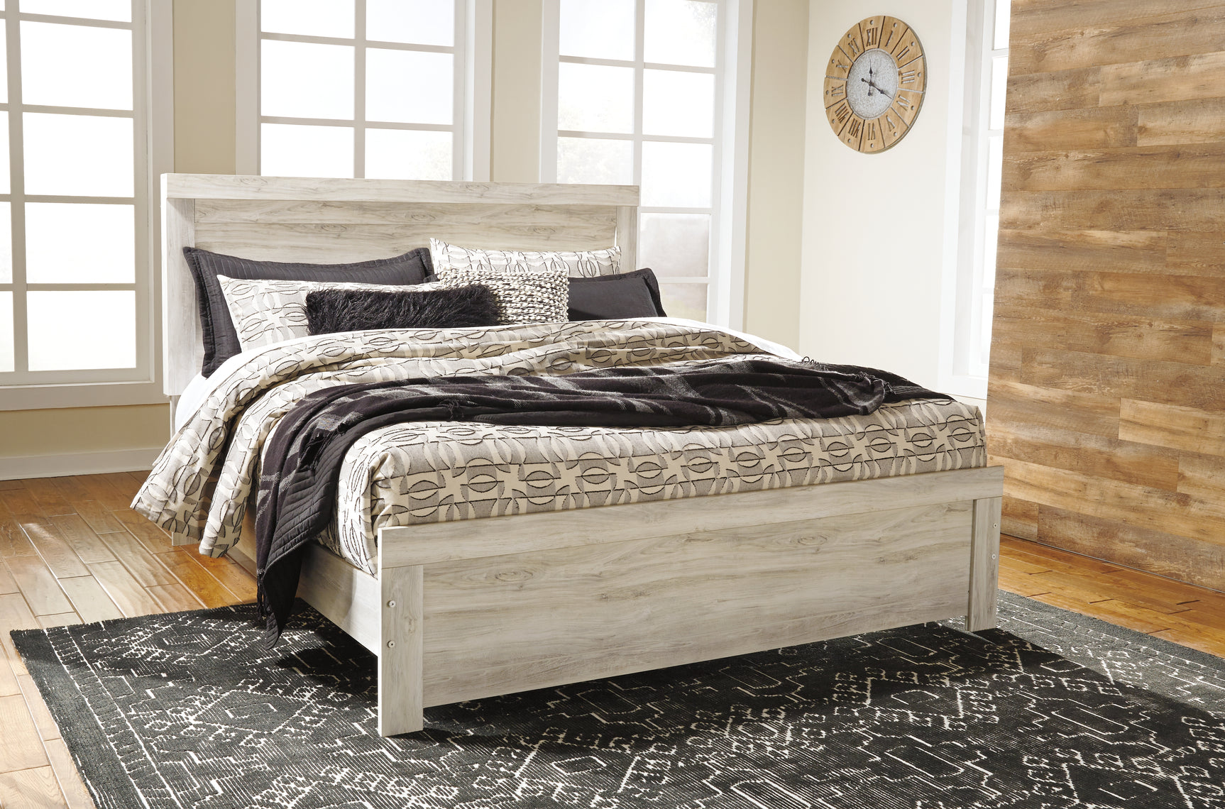 Bellaby Whitewash King Panel Bed and 2 Nightstands - Ornate Home