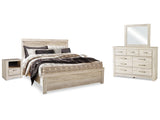 Bellaby Whitewash King Panel Bedroom Set with Dresser, Mirror and 2 Nightstands - Ornate Home