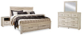 Bellaby Whitewash King Panel Storage Bedroom Set with Dresser, Mirror and 2 Nightstands (Online Special Price) - Ornate Home