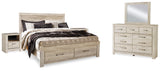 Bellaby Whitewash King Panel Storage Bedroom Set with Dresser, Mirror and 2 Nightstands - Ornate Home