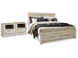 Bellaby Whitewash King Storage Bed & 2 Nightstands - Ornate Home