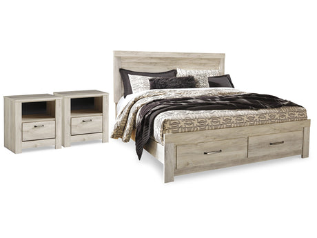 Bellaby Whitewash King Storage Bed & 2 Nightstands - Ornate Home
