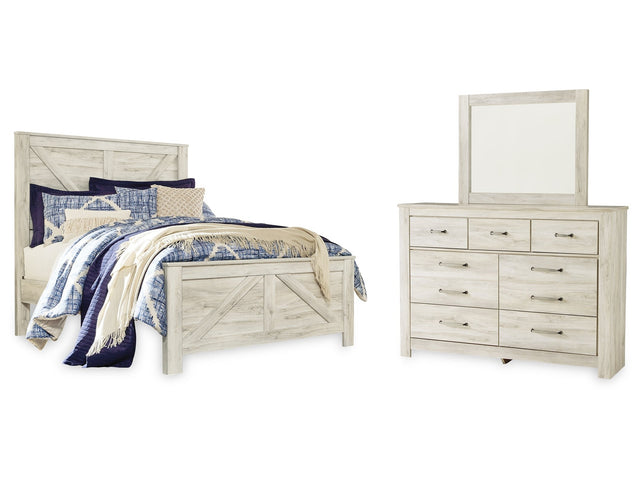 Bellaby Whitewash Queen Crossbuck Panel Bed, Dresser and Mirror (Online Special Price) - Ornate Home