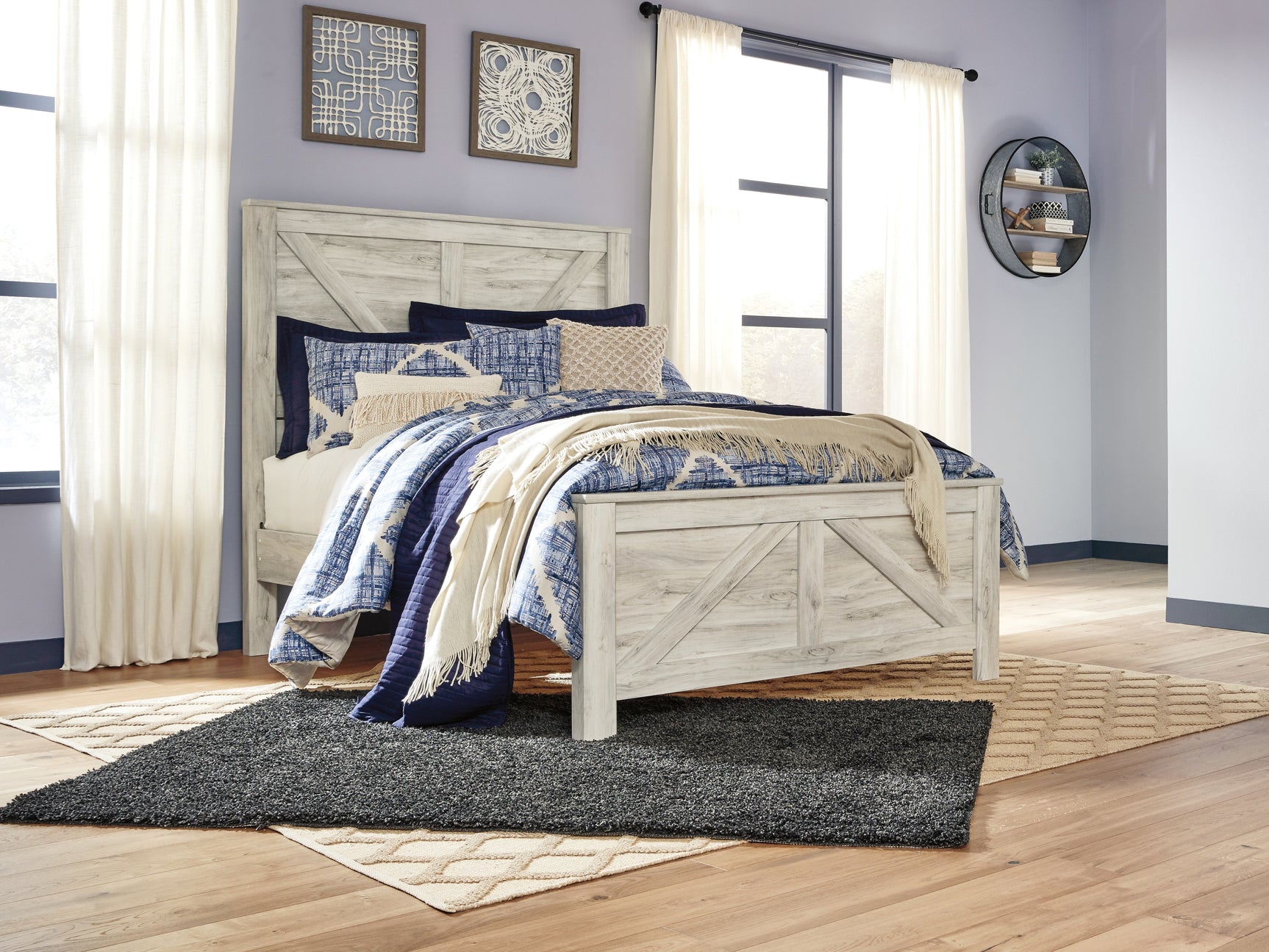 Bellaby Whitewash Queen Crossbuck Panel Bed, Dresser and Mirror (Online Special Price) - Ornate Home