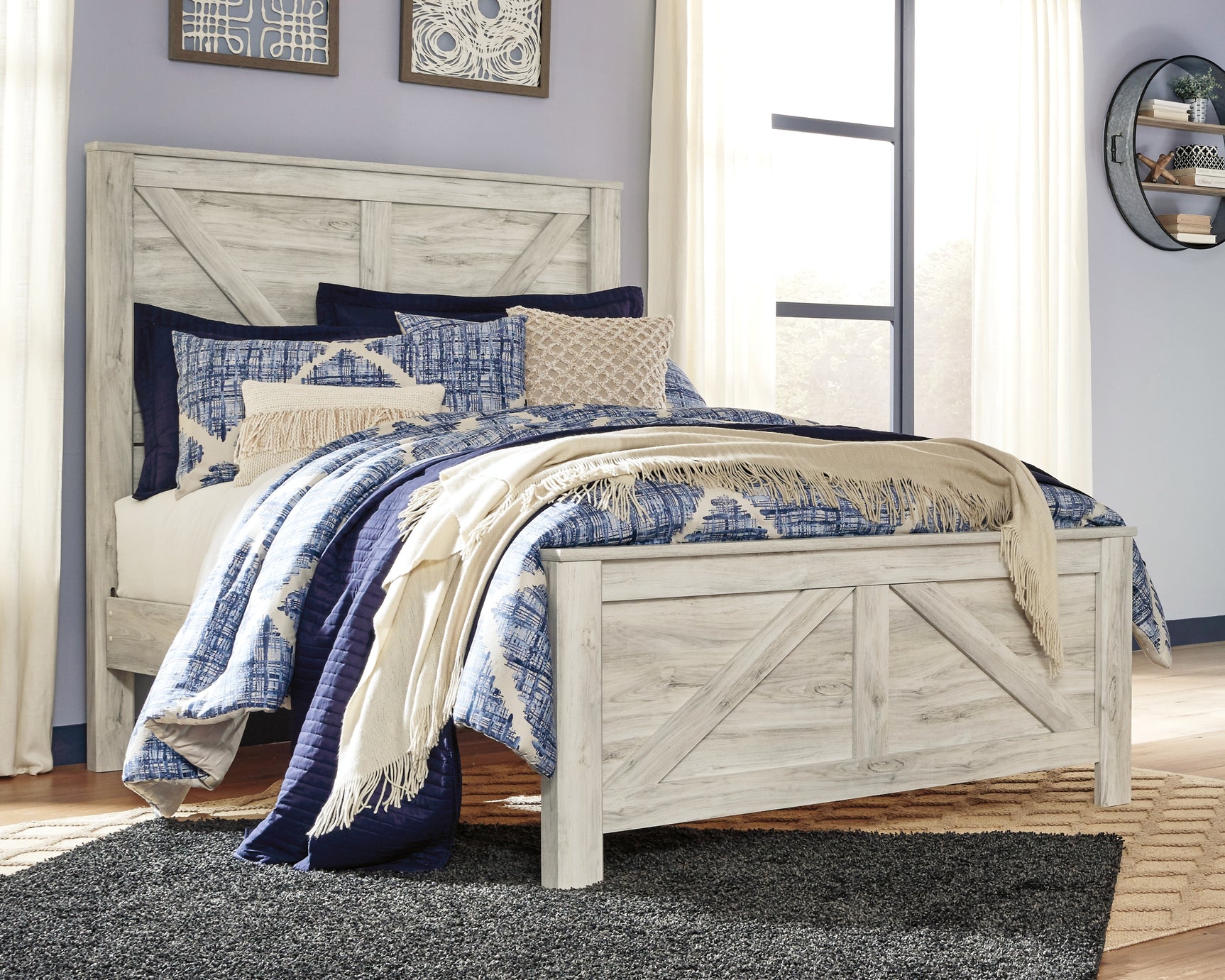 Bellaby Whitewash Queen Crossbuck Panel Bed - Ornate Home