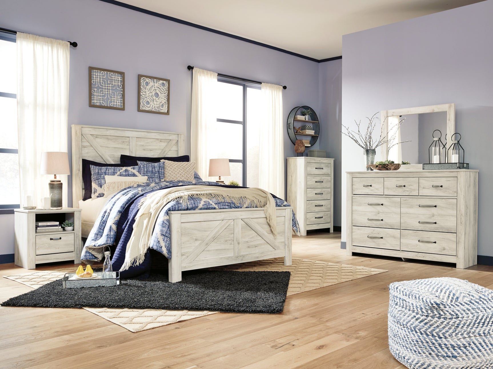 Bellaby Whitewash Queen Crossbuck Panel Bed - Ornate Home