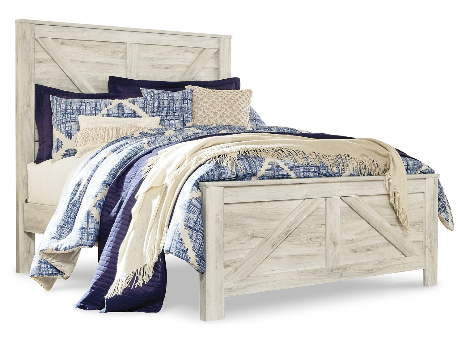 Bellaby Whitewash Queen Crossbuck Panel Bedroom Set with Dresser, Mirror and 2 Nightstands - Ornate Home