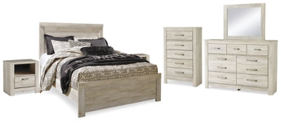 Bellaby Whitewash Queen Panel Bedroom Set with Dresser, Mirror, Chest and 2 Nightstands - Ornate Home