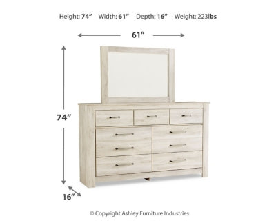 Bellaby Whitewash Queen Panel Bedroom Set with Dresser, Mirror, Chest and 2 Nightstands - Ornate Home