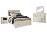 Bellaby Whitewash Queen Panel Bedroom Set with Dresser, Mirror, and Nightstand - Ornate Home