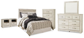 Bellaby Whitewash Queen Panel Headboard, Dresser, Mirror, Chest and 2 Nightstands - Ornate Home