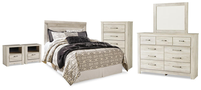 Bellaby Whitewash Queen Panel Headboard, Dresser, Mirror, Chest and 2 Nightstands - Ornate Home