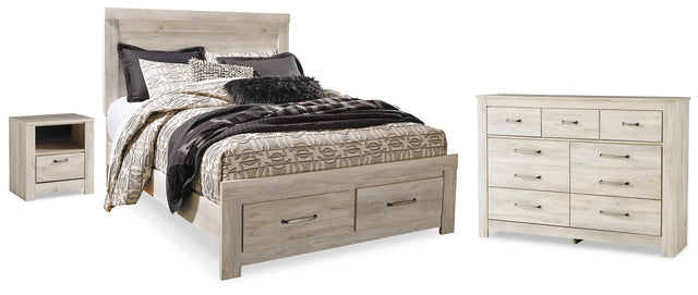 Bellaby Whitewash Queen Panel Storage Bed, Dresser and Nightstand (Online Special Price) - Ornate Home