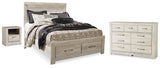 Bellaby Whitewash Queen Panel Storage Bed, Dresser and Nightstand - Ornate Home
