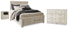 Bellaby Whitewash Queen Panel Storage Bed, Dresser and Nightstand - Ornate Home