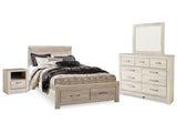 Bellaby Whitewash Queen Panel Storage Bedroom Set with Dresser, Mirror and Nightstand - Ornate Home