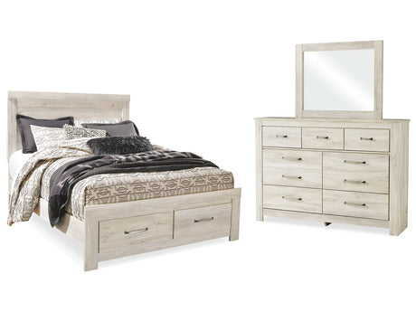 Bellaby Whitewash Queen Panel Storage Bedroom Set with Dresser and Mirror - Ornate Home