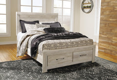 Bellaby Whitewash Queen Platform Bed with 2 Storage Drawers - Ornate Home