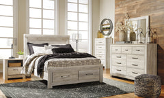 Bellaby Whitewash Queen Platform Bed with 2 Storage Drawers - Ornate Home