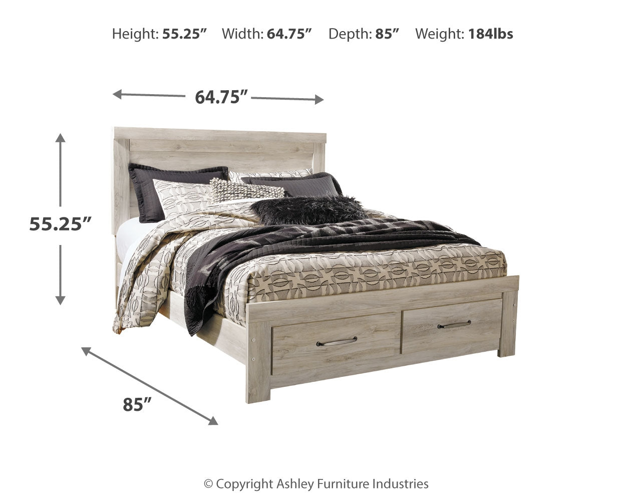 Bellaby Whitewash Queen Platform Bed with 2 Storage Drawers - Ornate Home